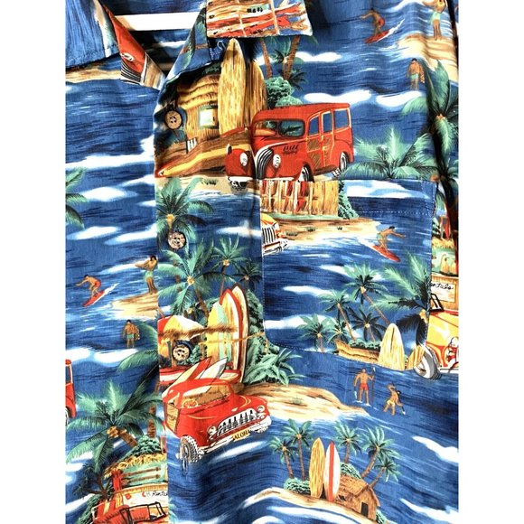 Aloha Joe Mens sz L (16-16 1/2) Blue & White Short Sleeve Button Hawaiian Shirt - Picture 4 of 13